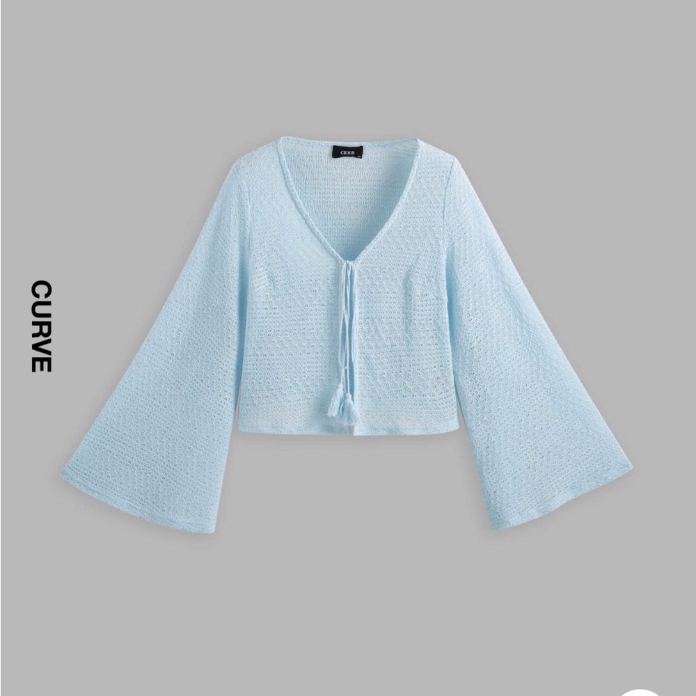 Cider Sky Blue V-Neck Bell Sleeve Cardigan